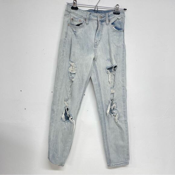 Wild Fable Light Wash Heavily Distressed Mom Jeans Womens 00 Blue Denim Zip - Picture 1 of 8